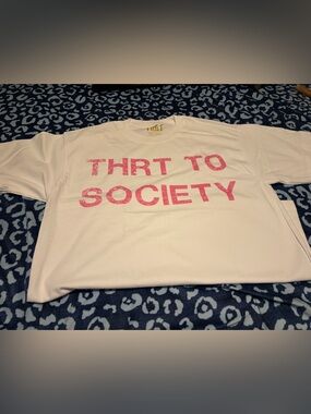 White Short-Sleeve Graphic Tee with Pink Lettering